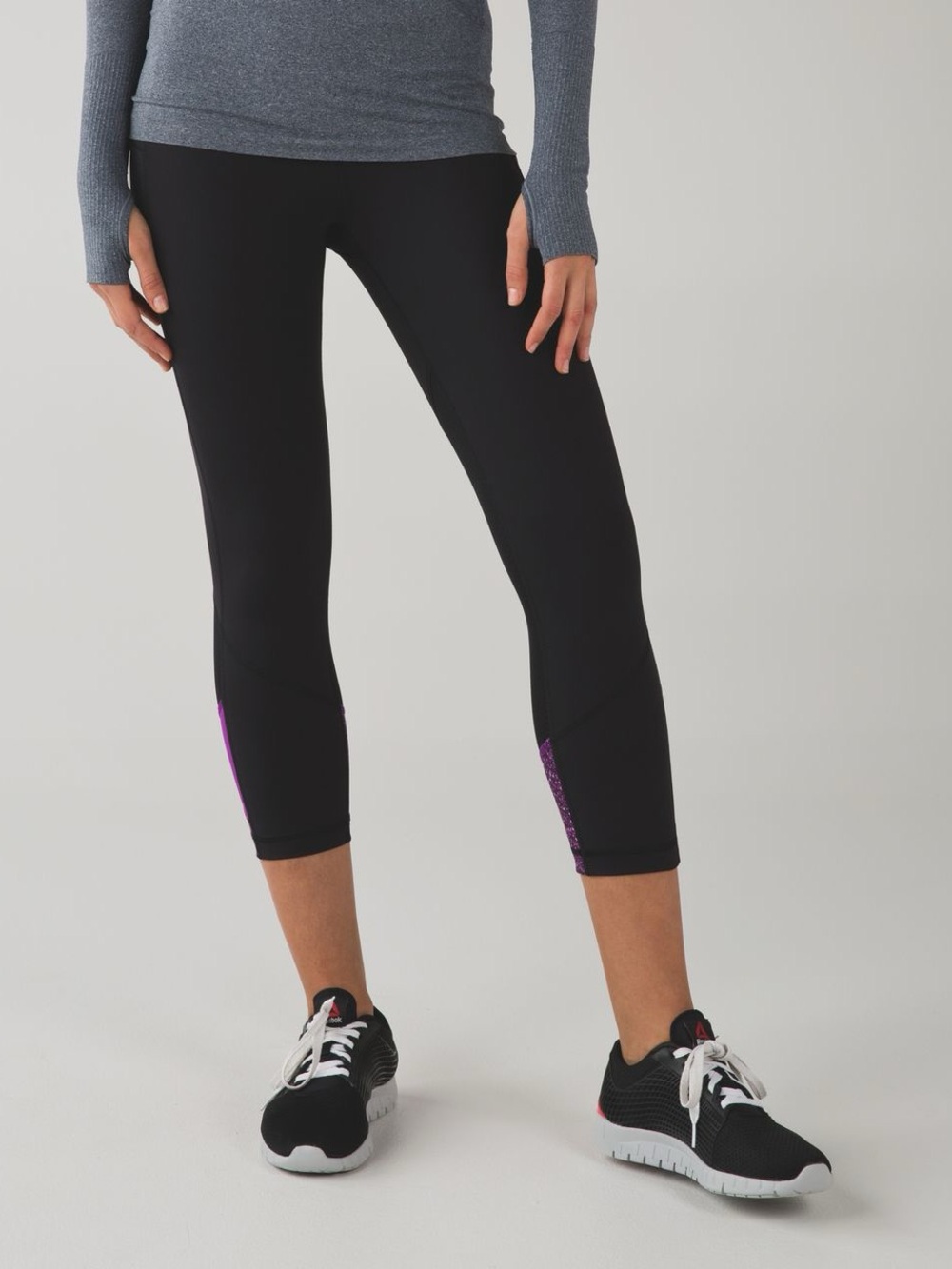 Lululemon Purple and Black Pace Rival Crop Leggings